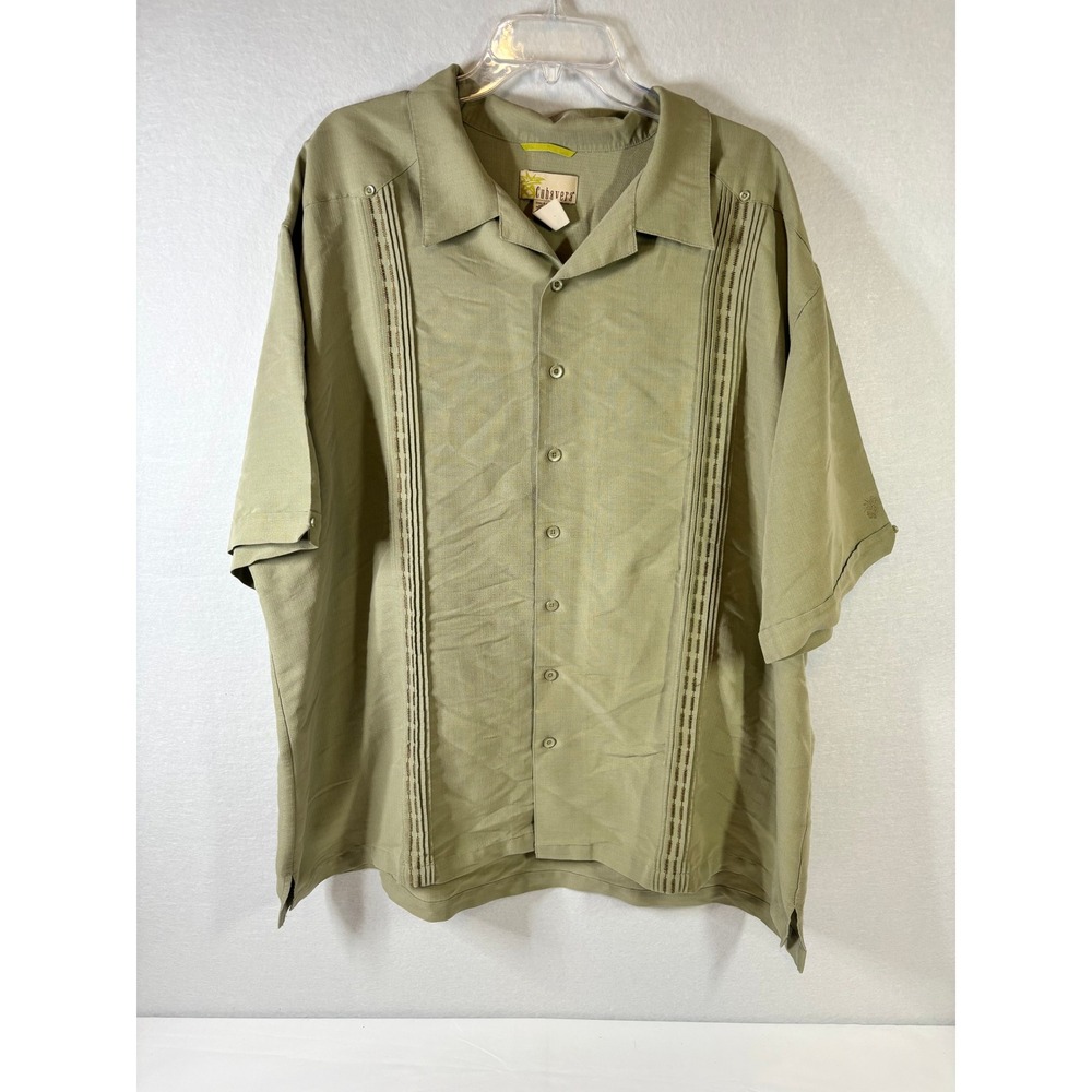 Cubavera Mens 3XLT Sage Green Guayabera Short Sleeve Button Down Shirt Pineapple